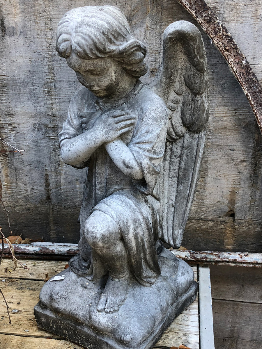 Figurine massive en pierre ange statue sur socle en fonte de pierre  résistant au